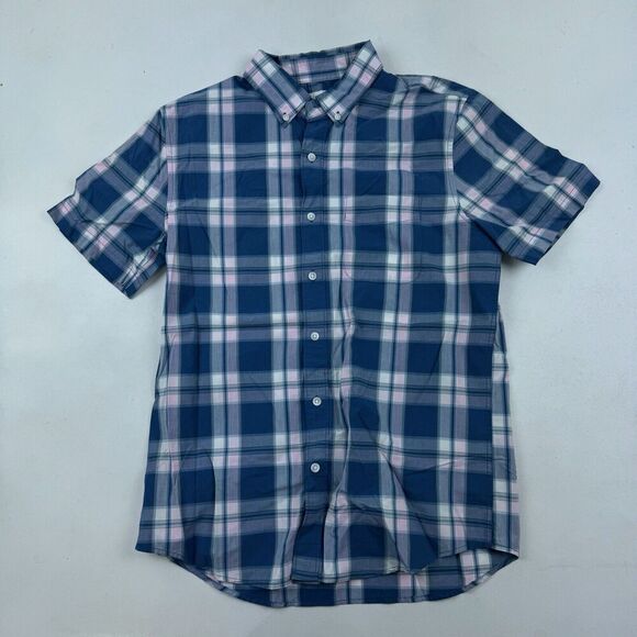 American Eagle Multicolor Plaid Button Up Shirt Short Sleeve Size M 100% Cotton - Picture 2 of 6